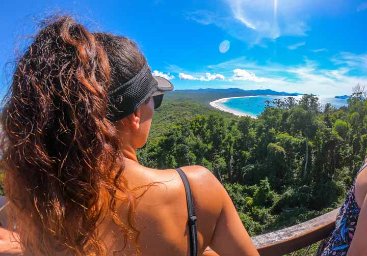 Girl taking in the lookout at south whitehaven beach