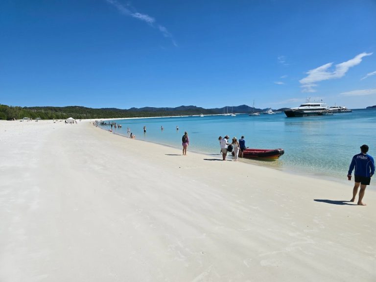 Calm clear day looking along the 7km of whitehaven beach