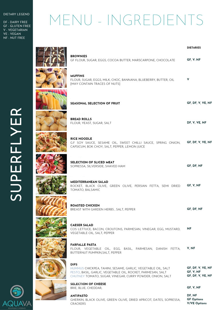 Lunch and snacks menu